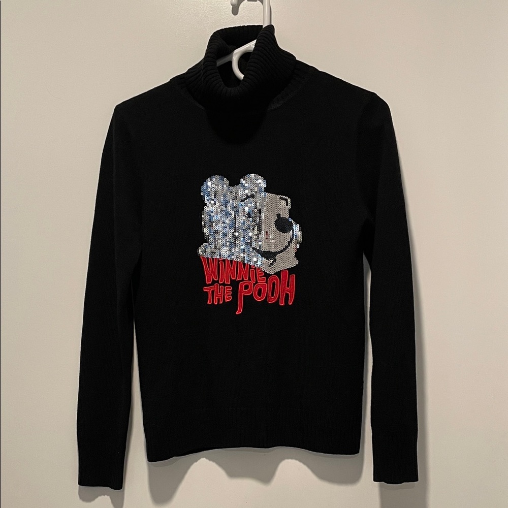 Disney Black Turtleneck Sweater with Winnie the Pooh Sequin Design
